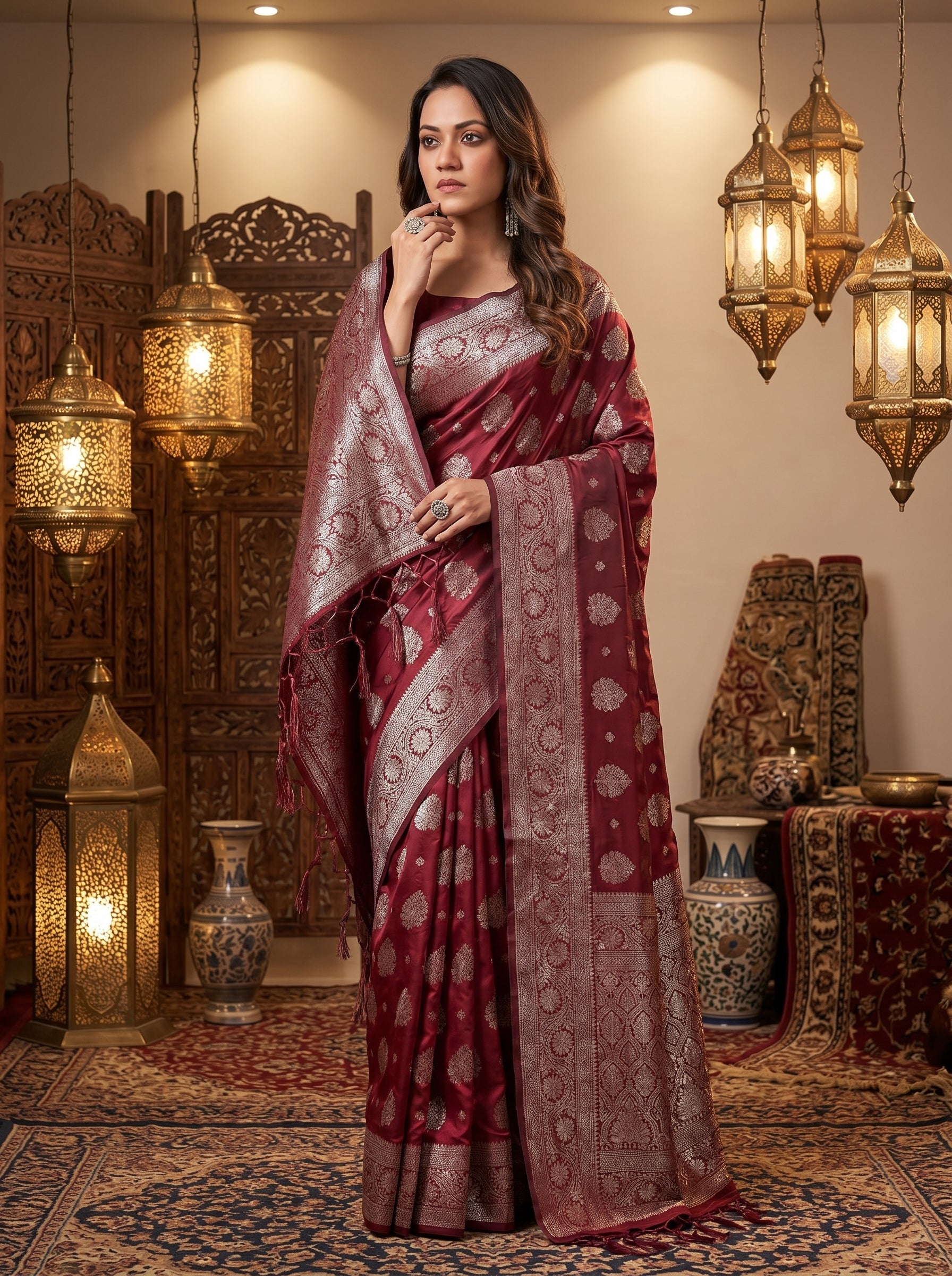 SIlkspell Maroon Ready To Wear Pocket Saree