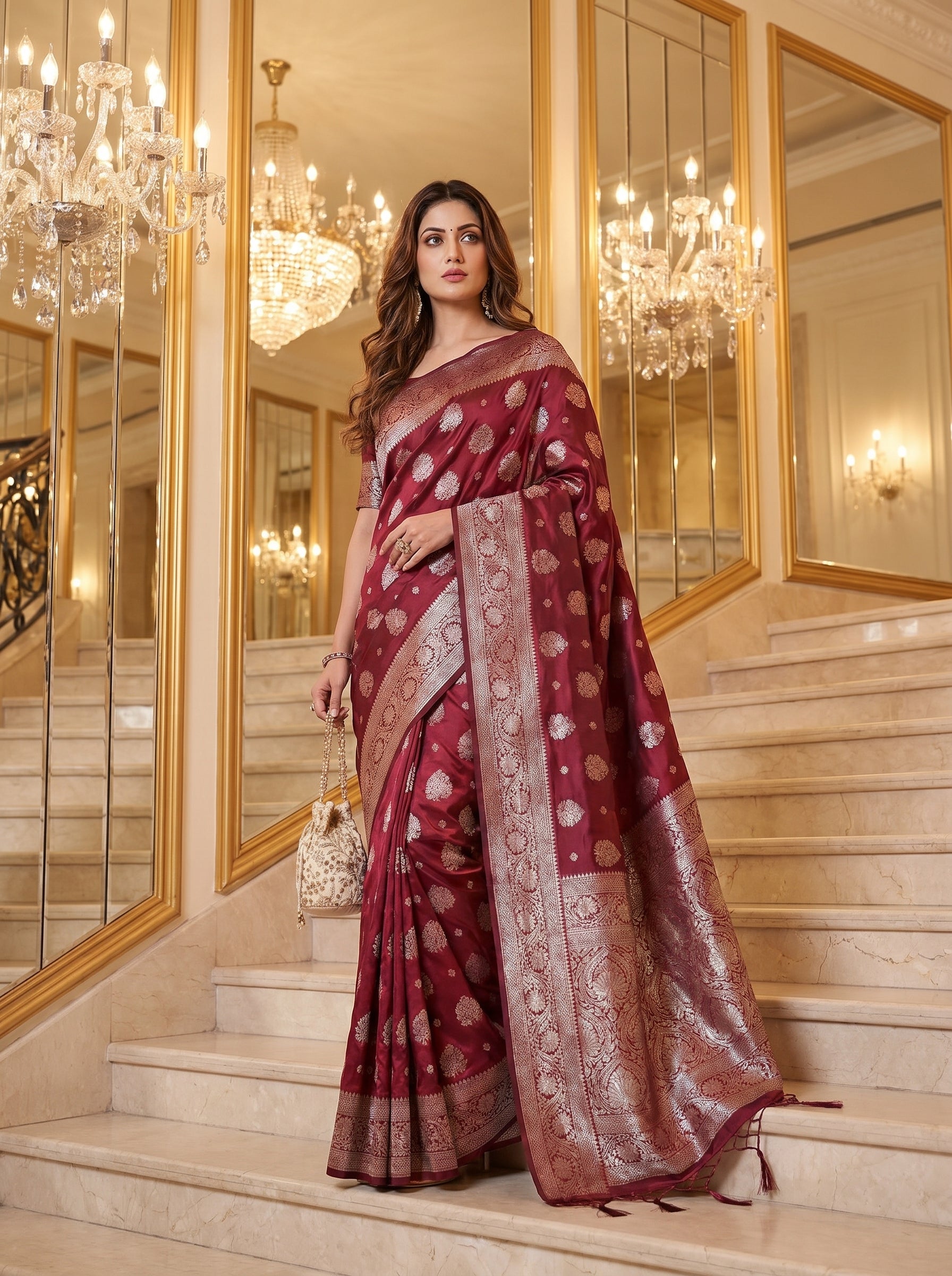 SIlkspell Maroon Ready To Wear Pocket Saree