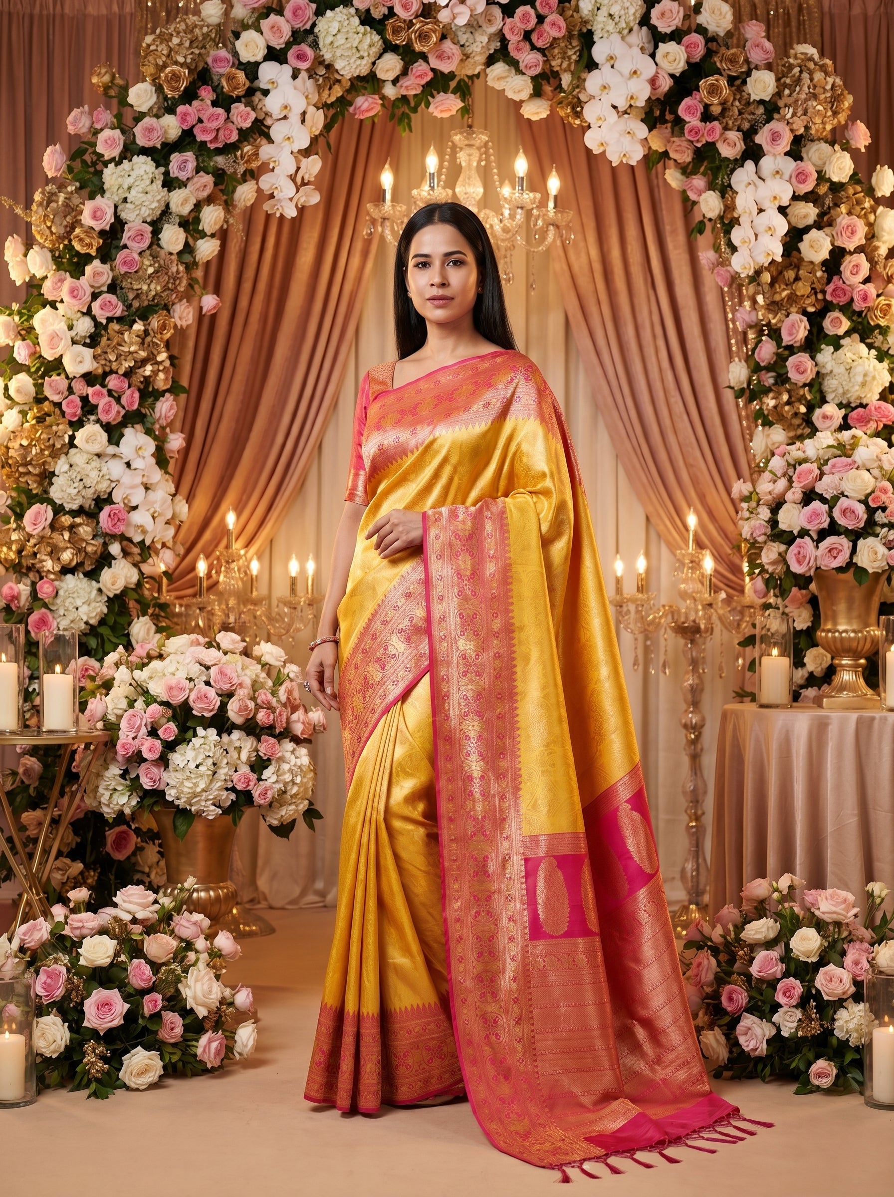Sunlit Grace Banarasi Silk Ready To Wear Pocket Saree