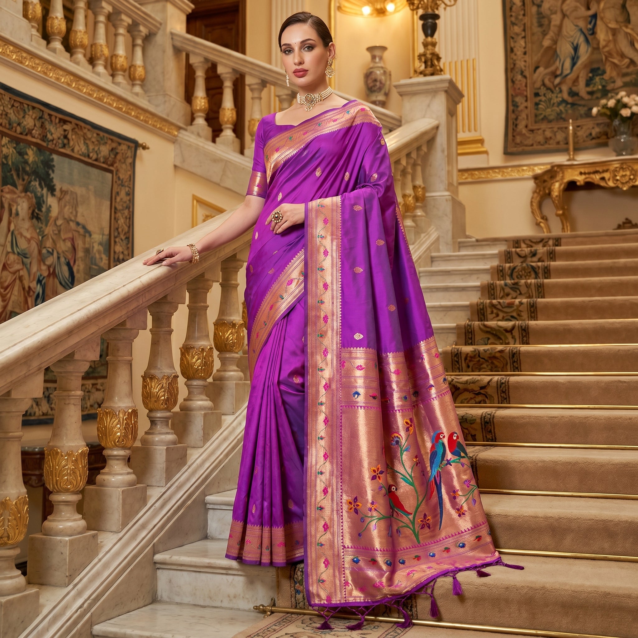 Utsav Umang PowerLoom Paithani Silk (B) Ready To Wear Pocket Saree