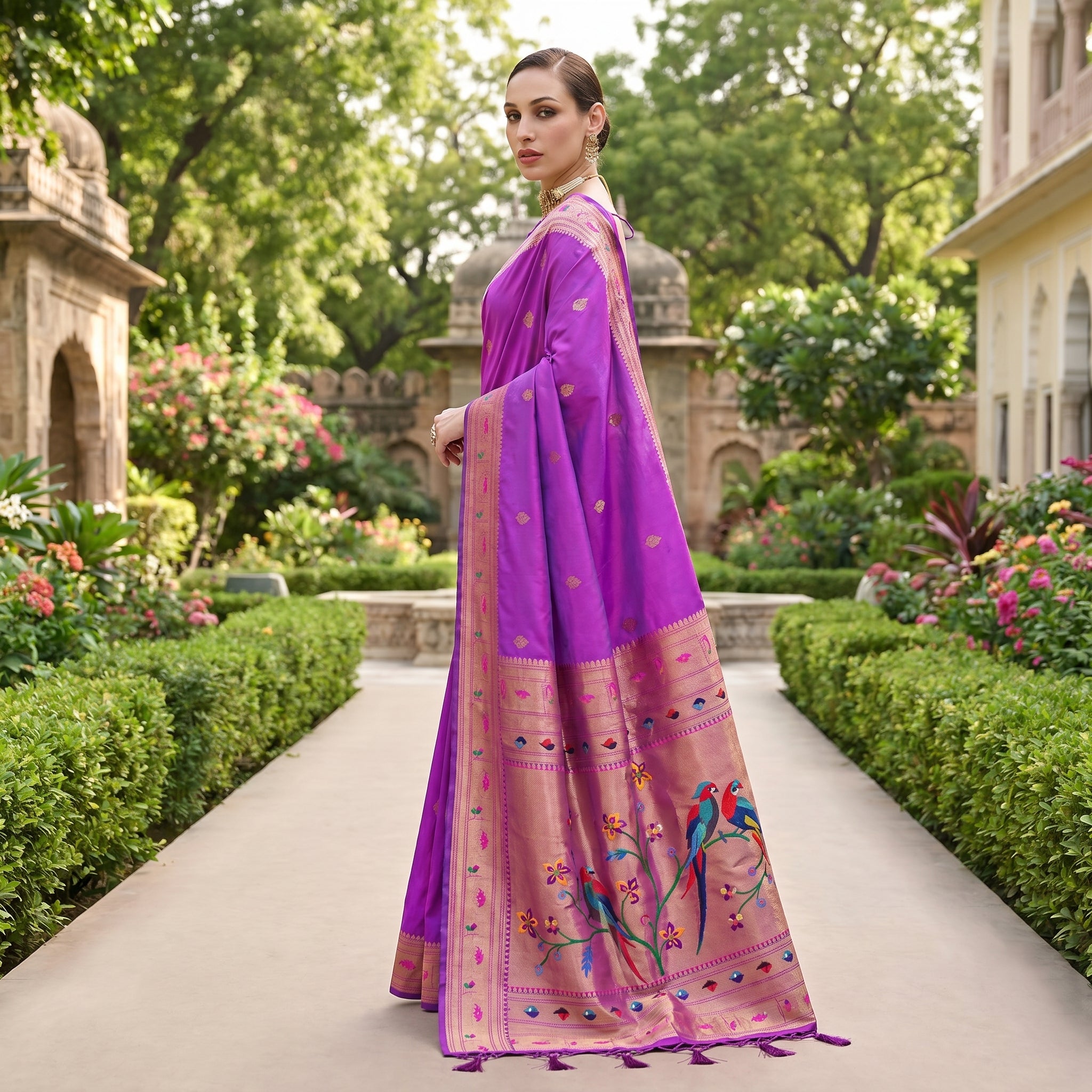 Utsav Umang PowerLoom Paithani Silk (B) Ready To Wear Pocket Saree