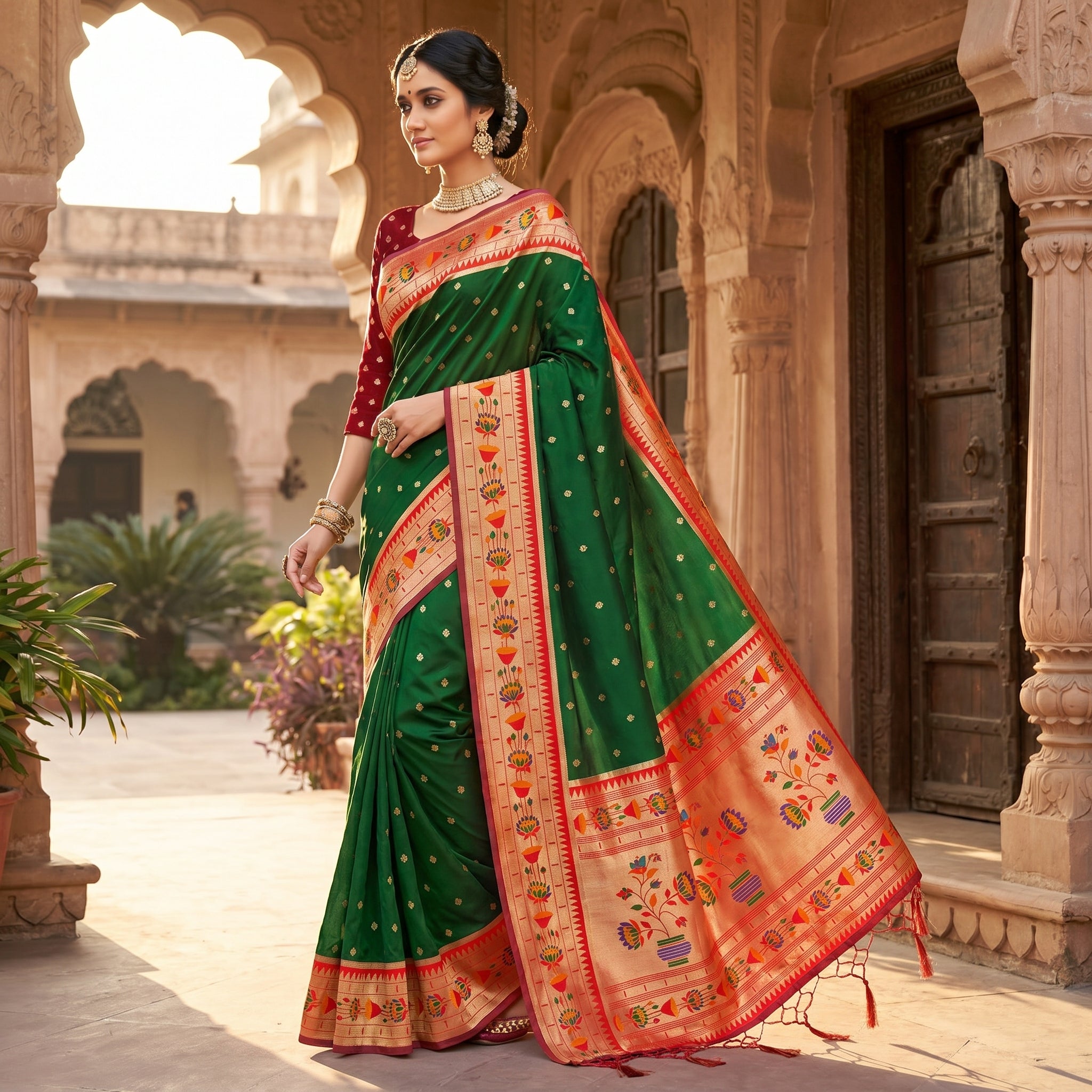 Blooming Aura Banarasi Silk (C) Ready To Wear Pocket Saree