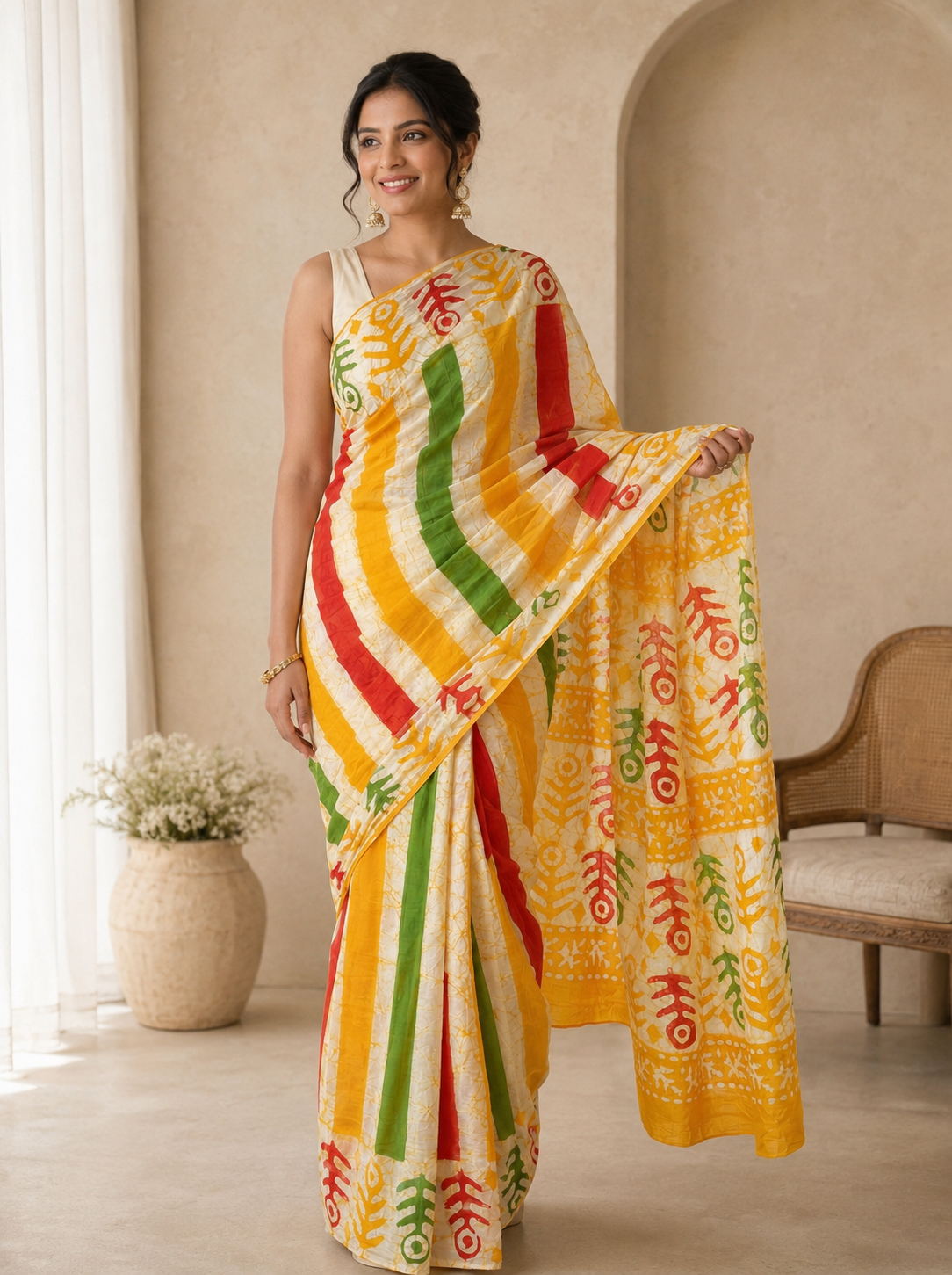 Colour Carnival Mul Cotton Ready To Wear Pocket Saree