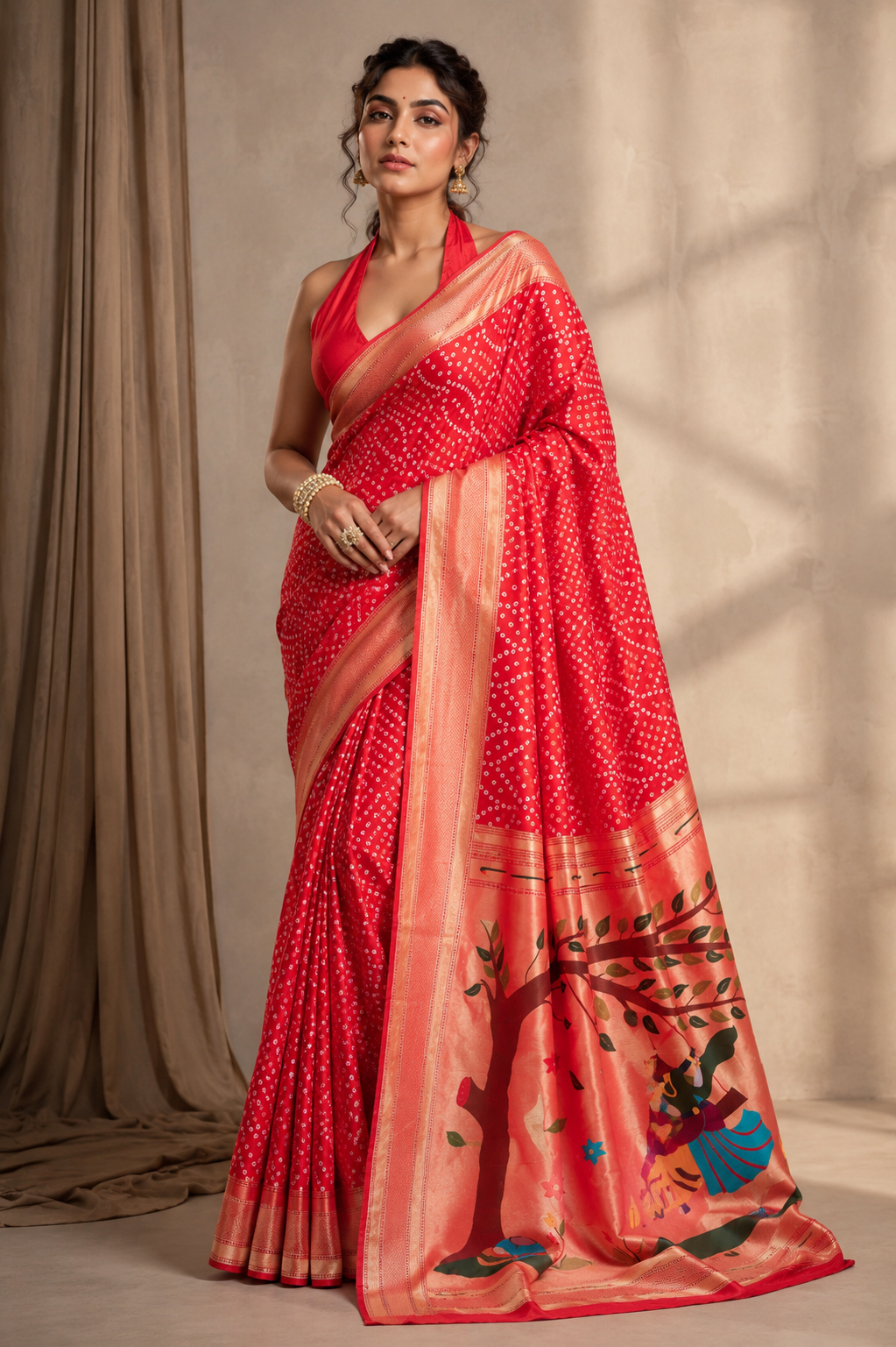 Bandhej Paithani (A) Ready To Wear Pocket Saree