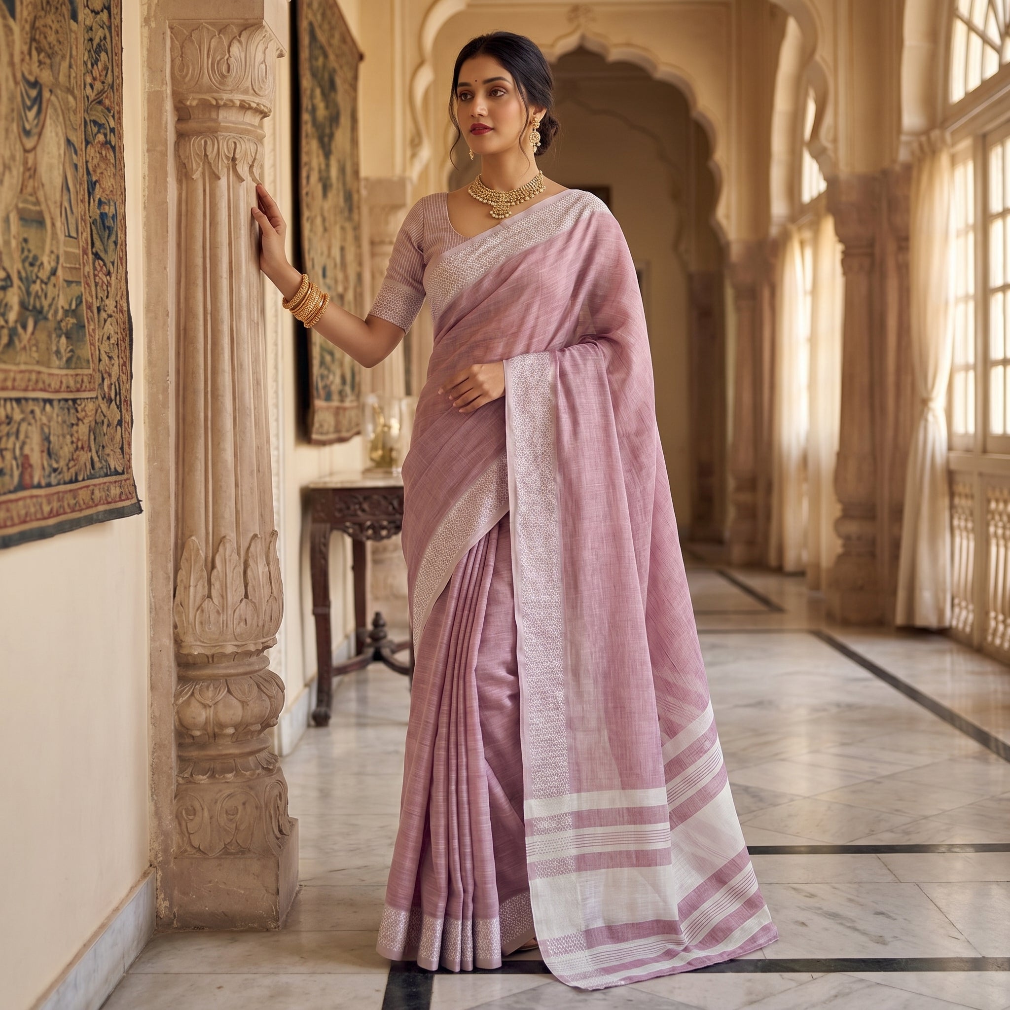 Subtle Charm Linen (A) Ready To Wear Pocket Saree