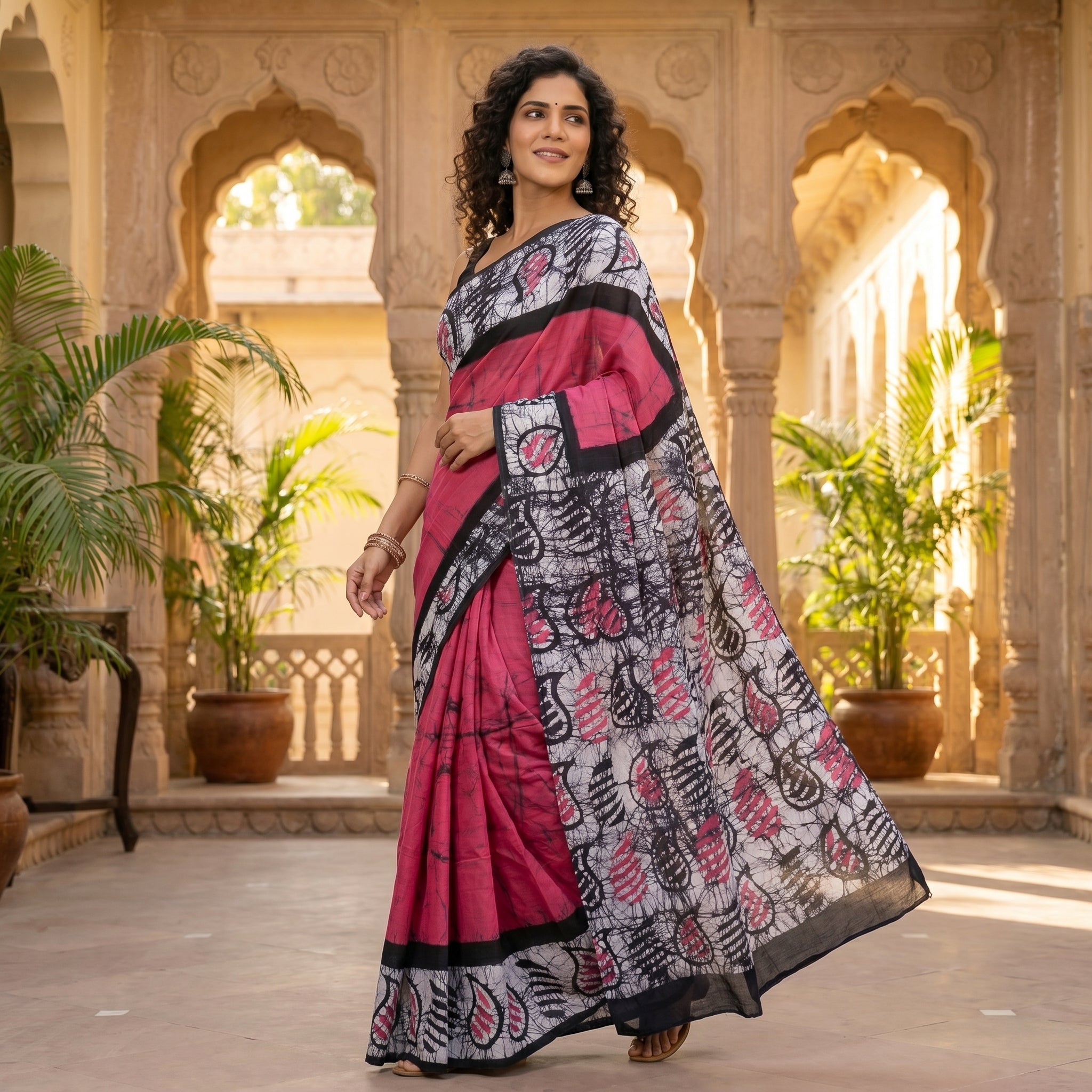 Pink Floyd Mul Cotton Ready-To-Wear Pocket Saree