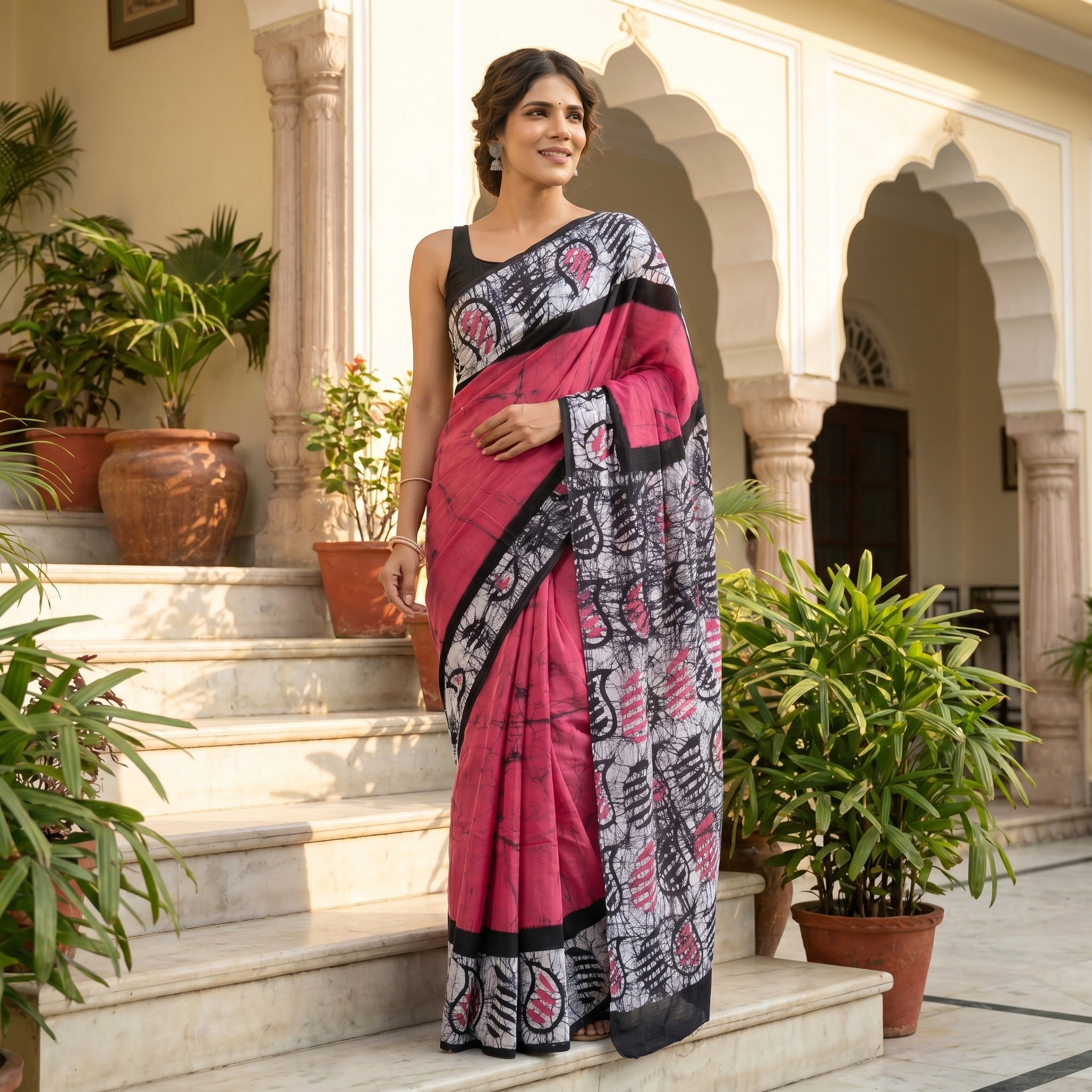 Pink Floyd Mul Cotton Ready-To-Wear Pocket Saree