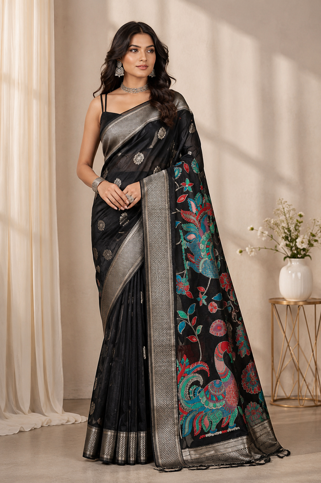 Mayurika Linen Cotton (Light Black) Ready To Wear Pocket Saree