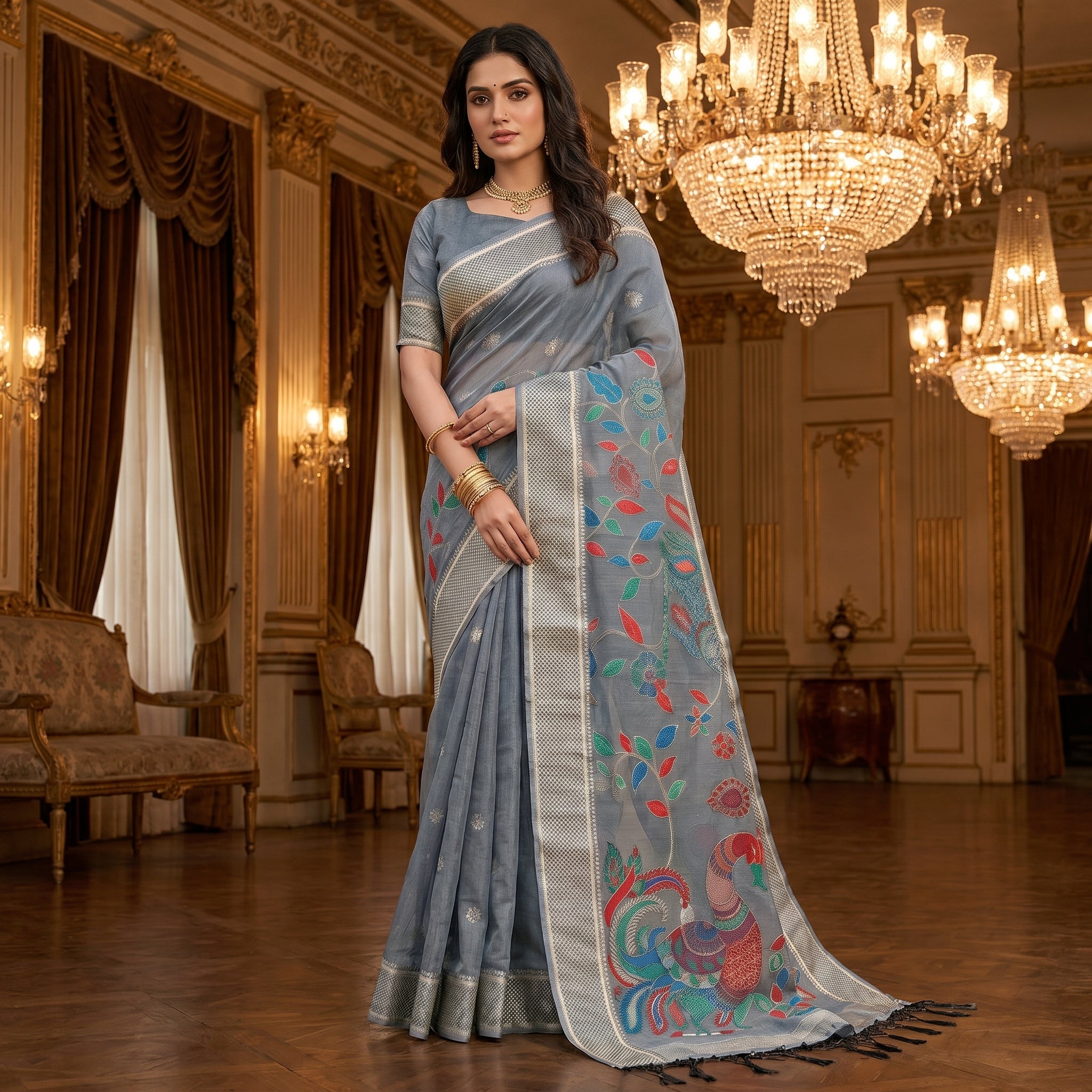 Mayurika Linen Cotton (B) Ready To Wear Pocket Saree