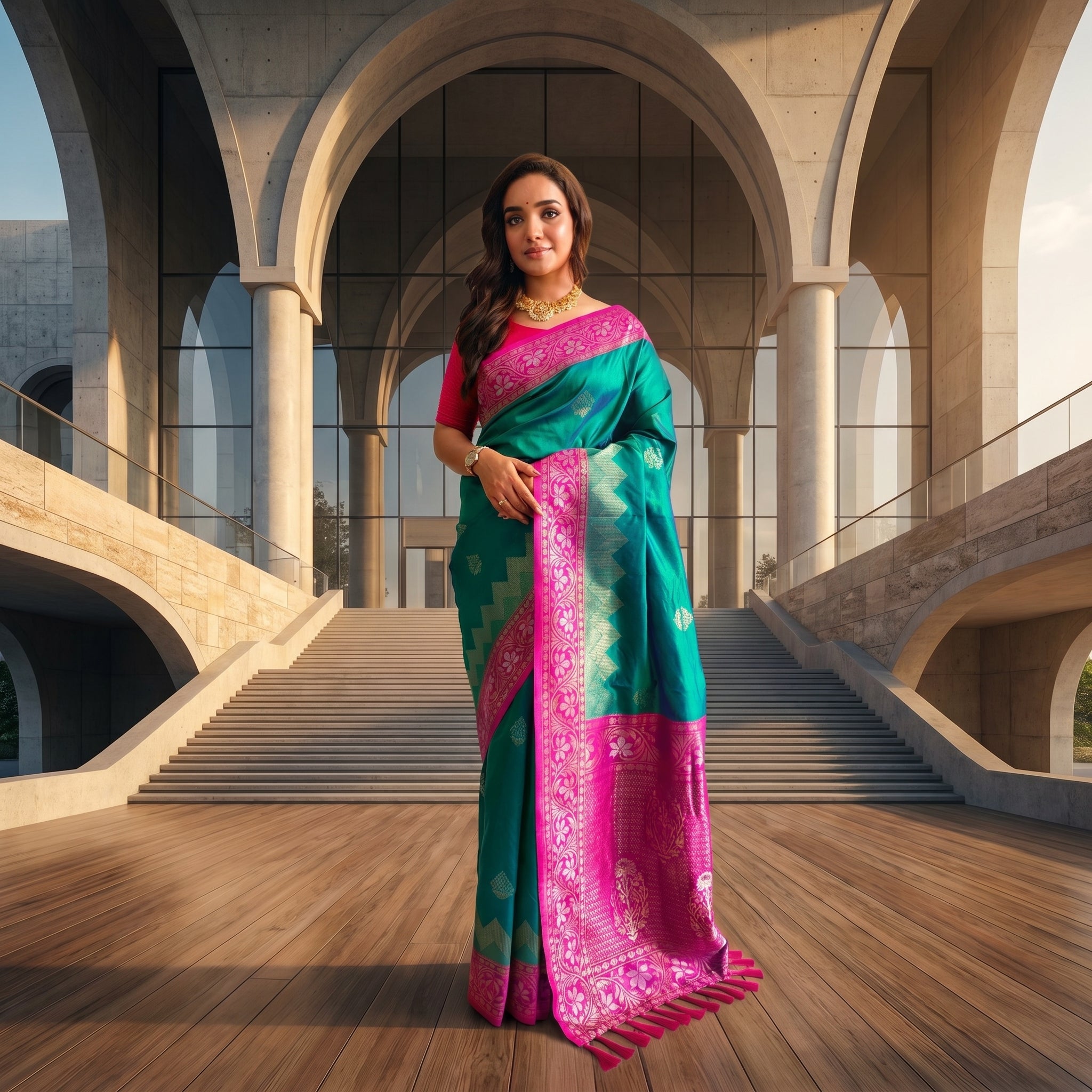 Gleam & Grace Dual Tone silk Ready To Wear Pocket Saree