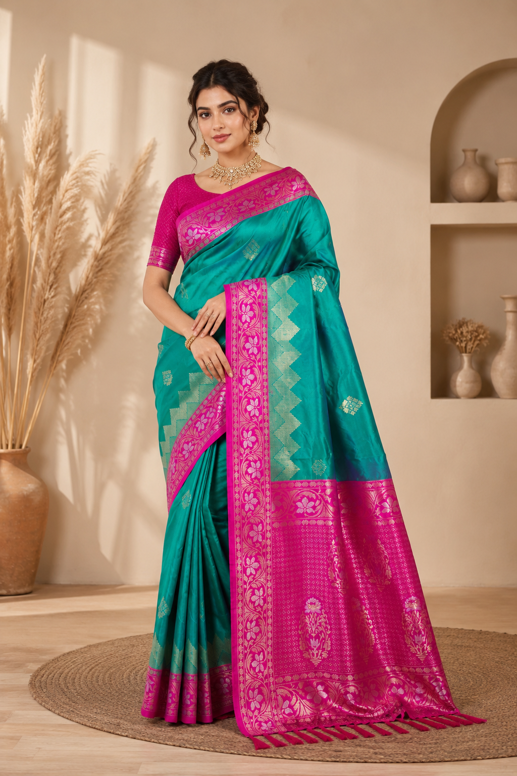 Gleam & Grace Dual Tone silk Ready To Wear Pocket Saree
