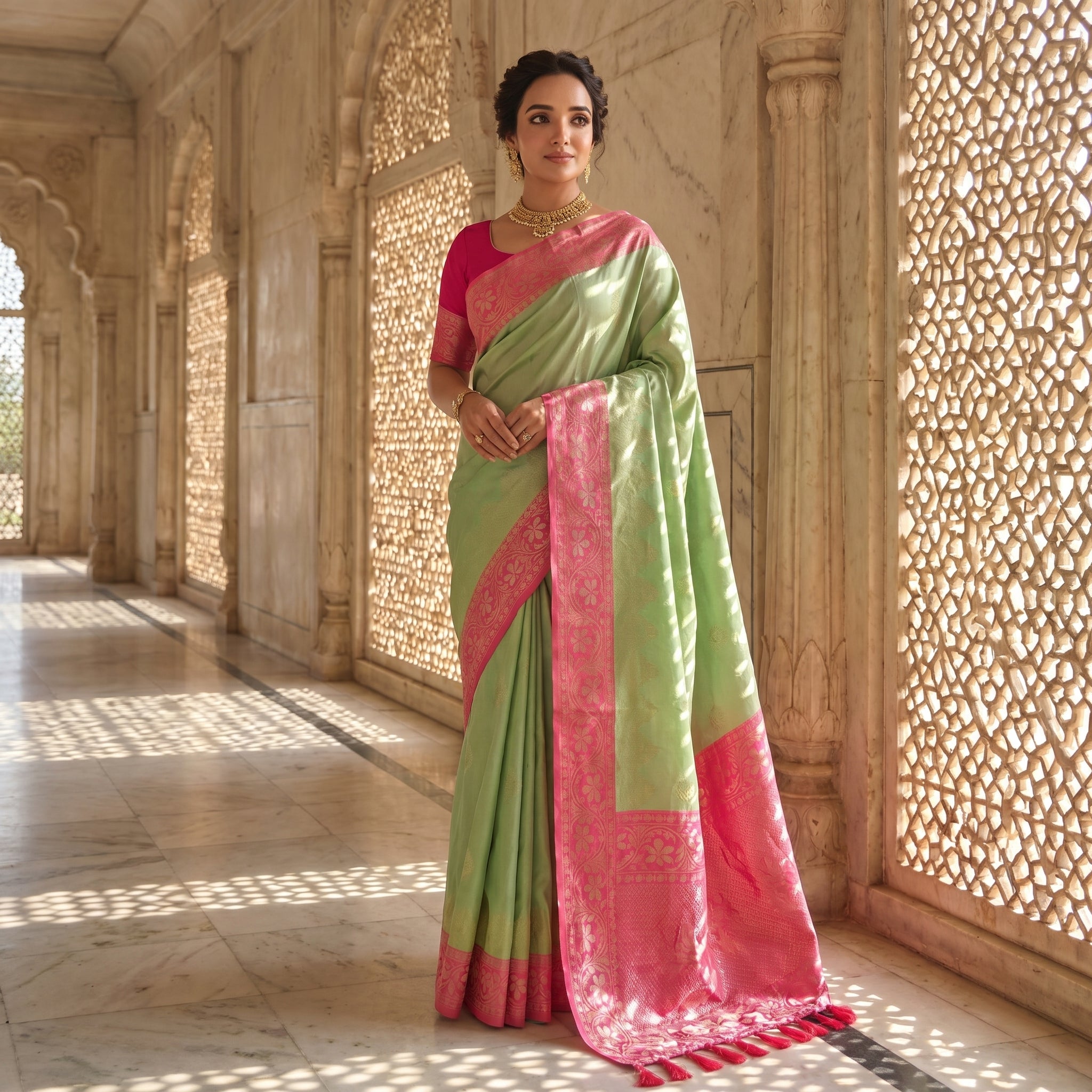 Loom & Luster Dual Tone Silk Ready To Wear Pocket Saree