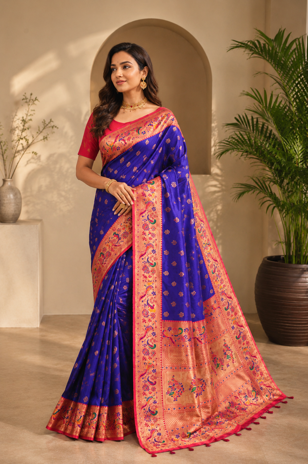 Vihangini Powerloom Paithani Silk (A) Ready To Wear Pocket Saree