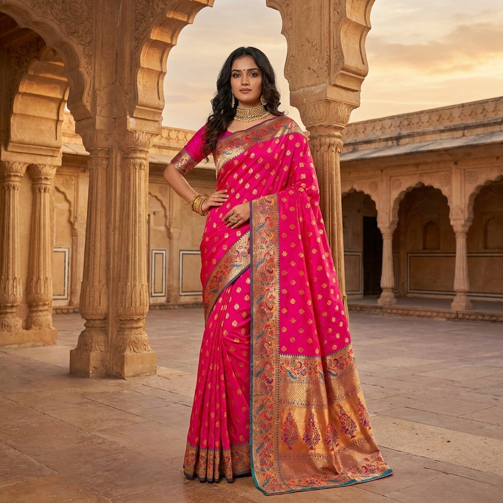 Vihangini Powerloom Paithani Silk (D) Ready To Wear Pocket Saree