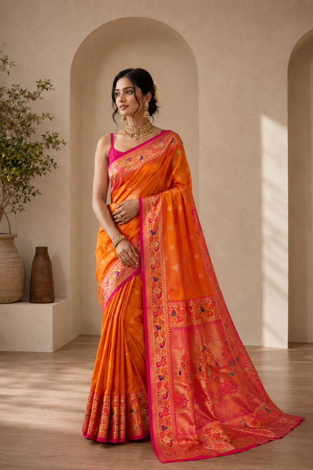 Vihangini Powerloom Paithani Silk (E) Ready To Wear Pocket Saree