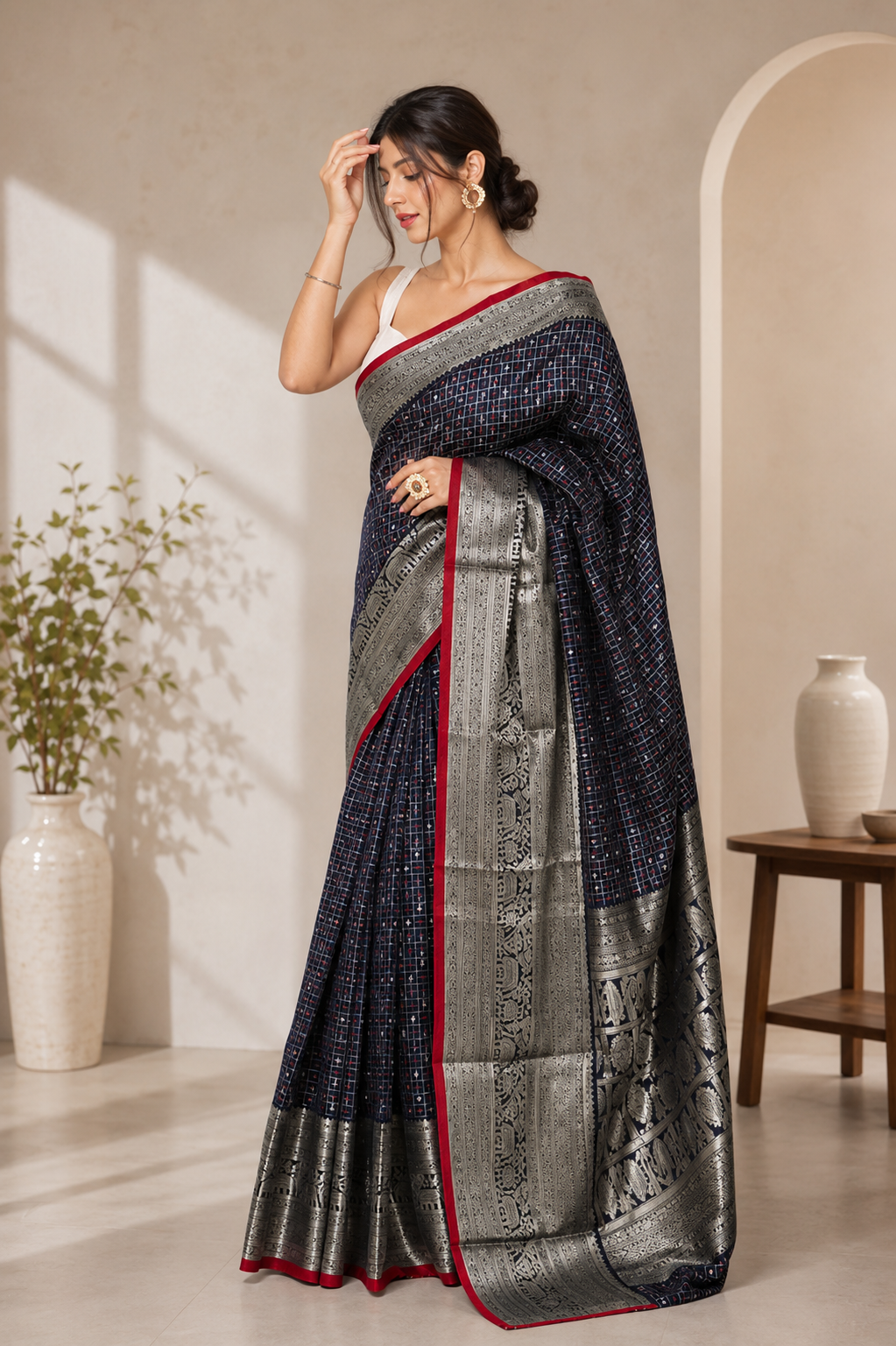 Royal Onyx Silk (Blue) Ready To Wear Pocket Saree