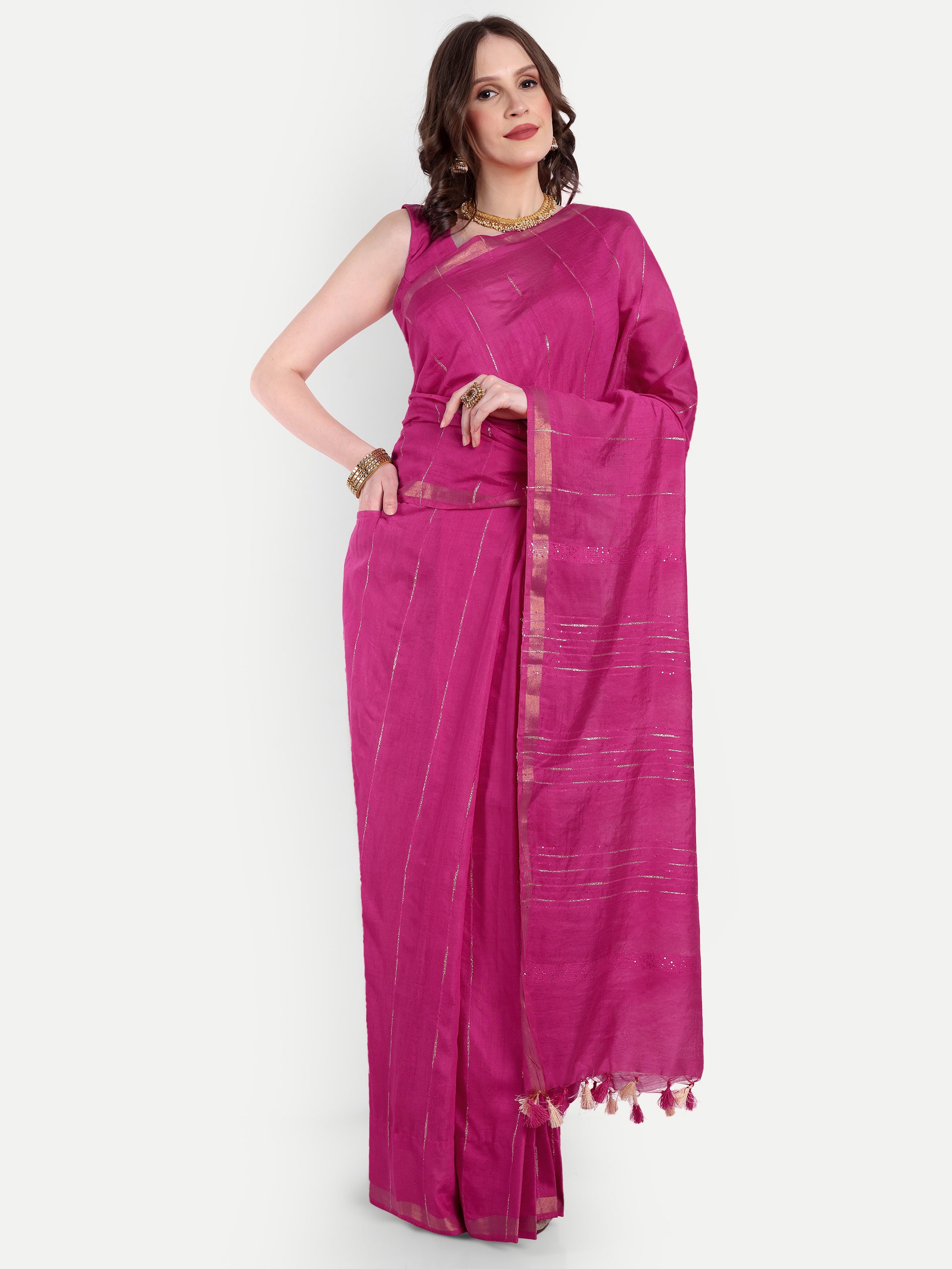 Pink Pearl Katan Silk Ready To Wear Pocket Saree