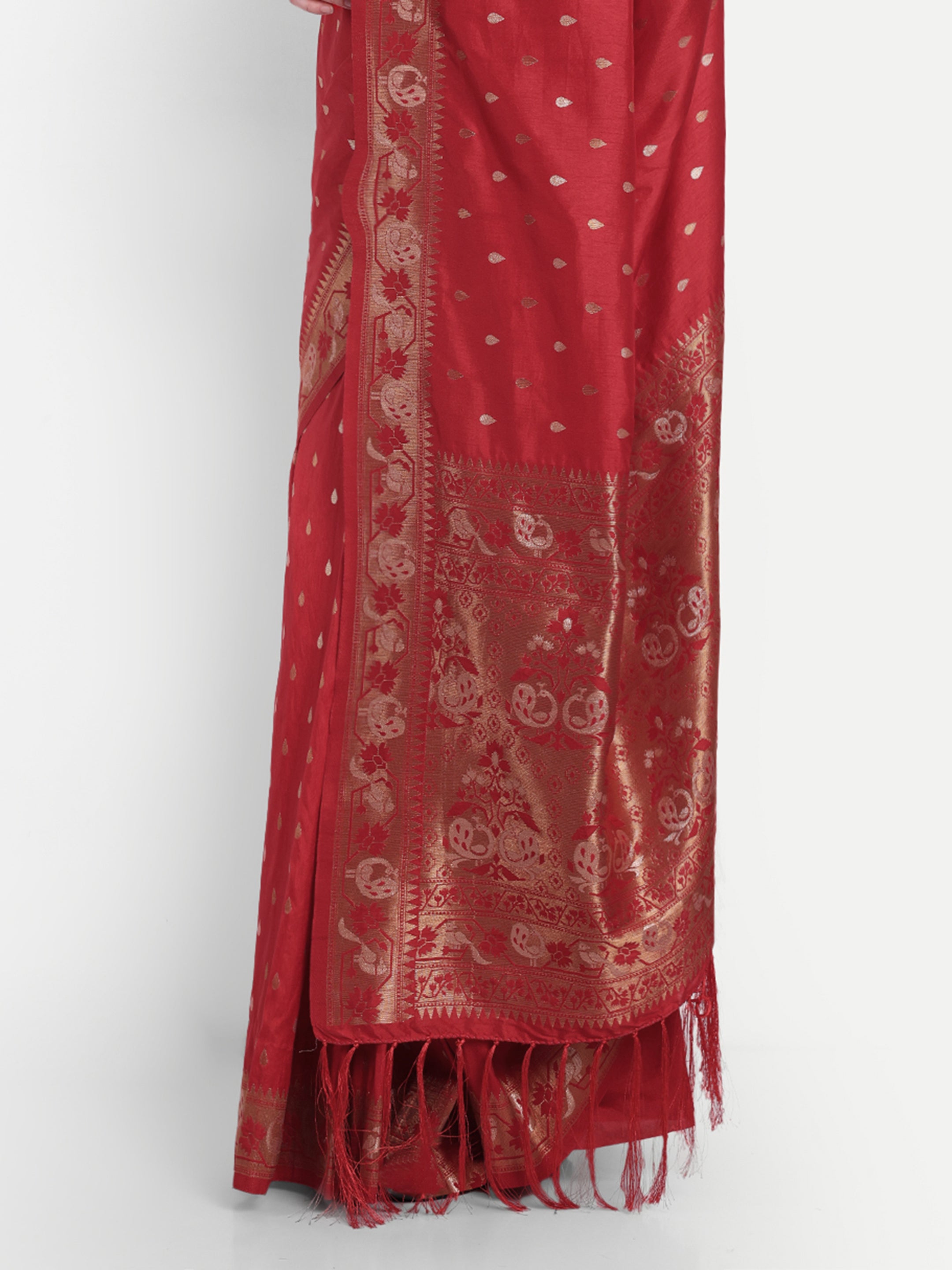 Red Royale Paithani Silk Ready To Wear Pocket Saree