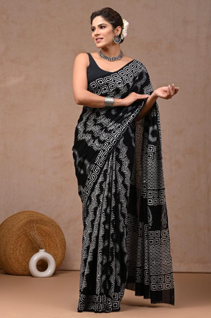 Raaz Mul Cotton Hand Block Printed Saree - Aseem Shakti