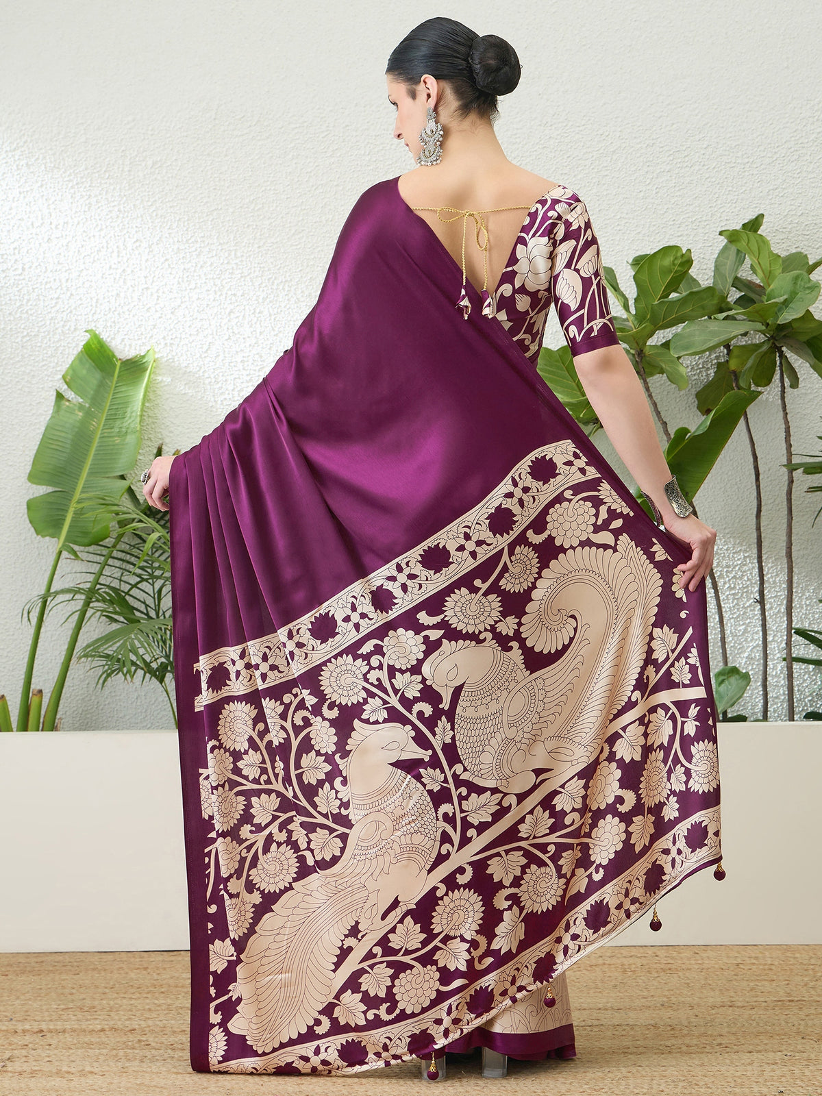 Suvarna Semi Modal Ready To Wear Pocket Saree | Wine