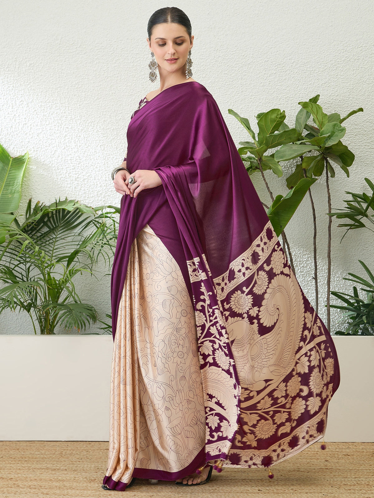 Suvarna Semi Modal Ready To Wear Pocket Saree | Wine