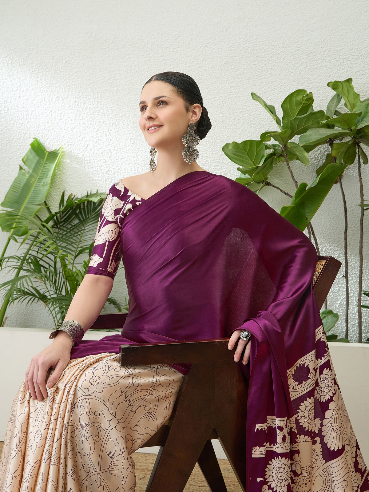 Suvarna Semi Modal Ready To Wear Pocket Saree | Wine