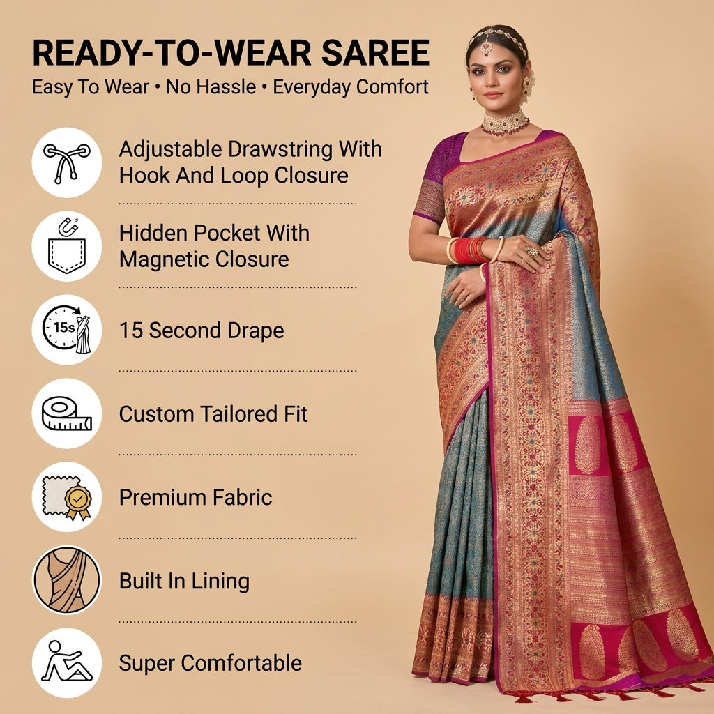 Golden Hour Banarasi Silk (A) Ready To Wear Pocket Saree