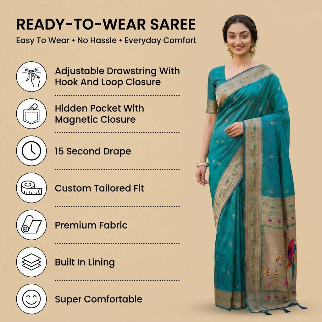Utsav Umang Powerloom Paithani Silk (A) Ready To Wear Pocket Saree