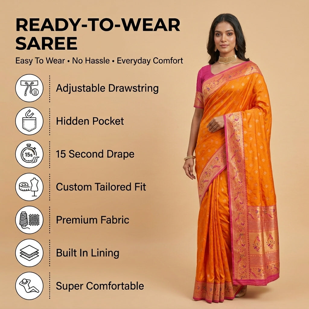 Vihangini Powerloom Paithani Silk (E) Ready To Wear Pocket Saree