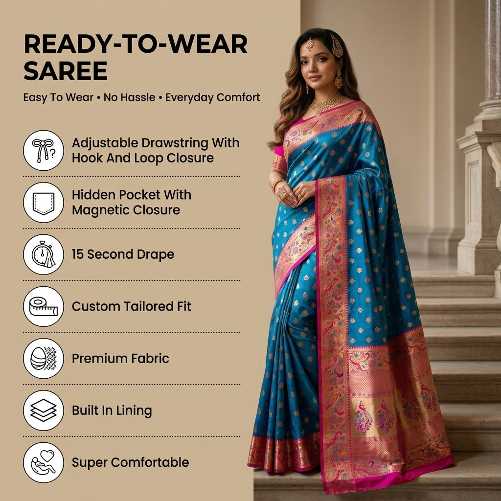 Vihangini Powerloom Paithani Silk (F) Ready To Wear Pocket Saree