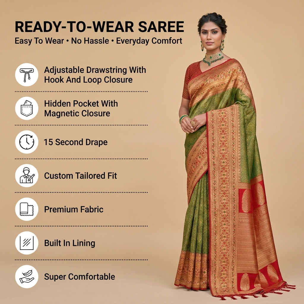 Golden Hour Banarasi Silk (B) Ready To Wear Pocket Saree