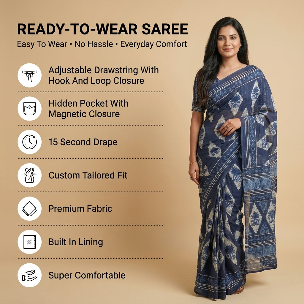 Nine to Thrive Mul Cotton (B) Ready To Wear Pocket Saree