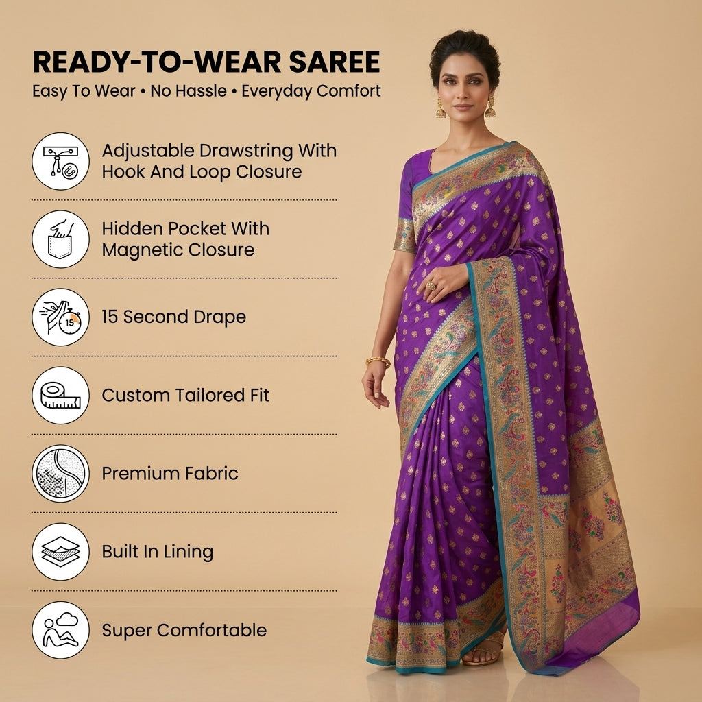 Vihangini Powerloom Paithani Silk (B) Ready To Wear Pocket Saree
