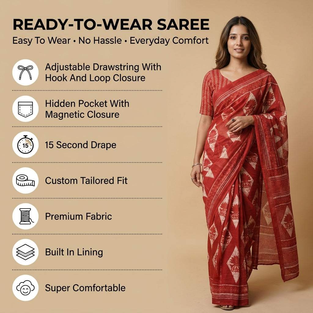 Nine to Thrive Mul Cotton (A) Ready To Wear Pocket Saree