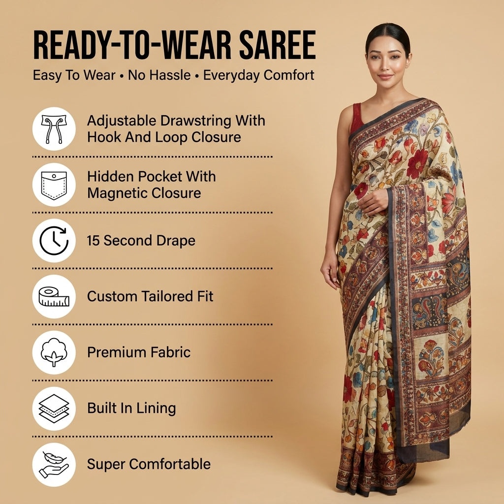 Cotton Kalamkari (A) Ready To Wear Pocket Saree