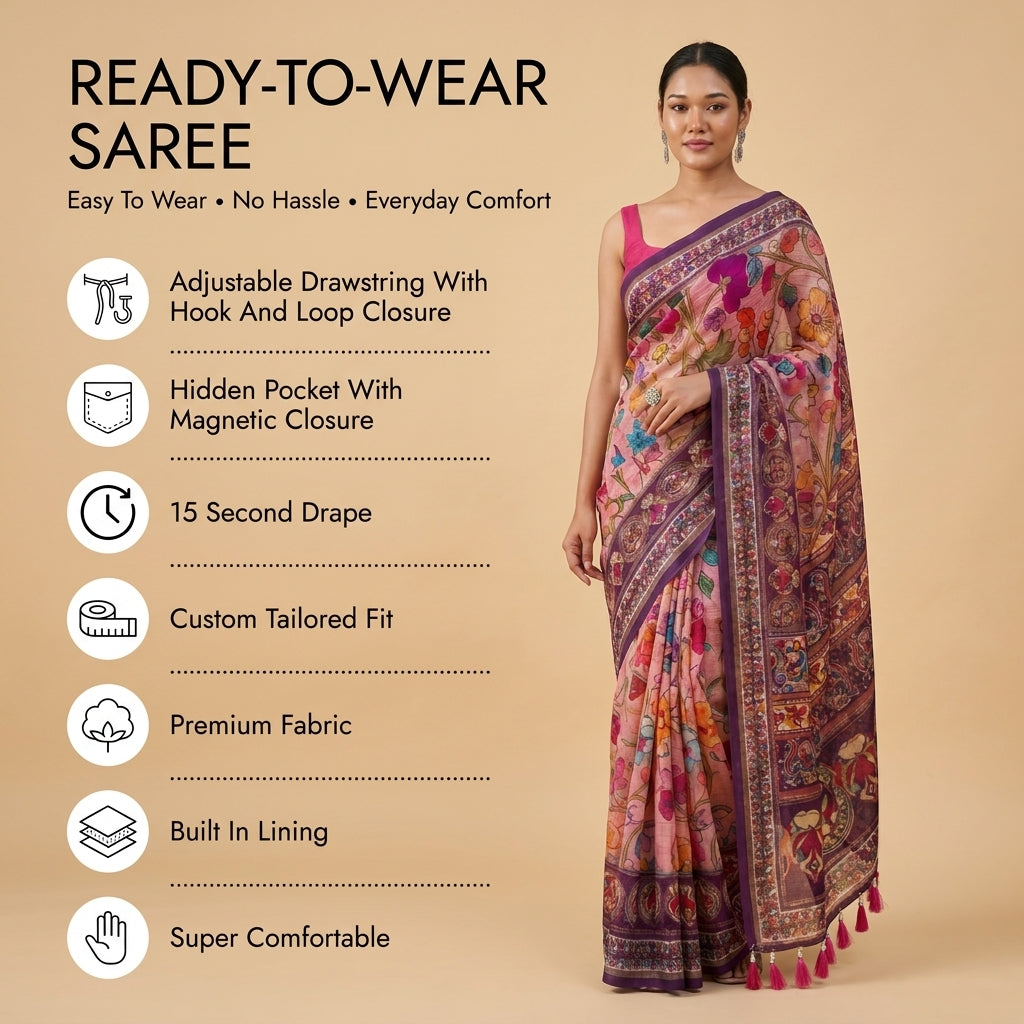 Cotton Kalamkari (C) Ready To Wear Pocket Saree