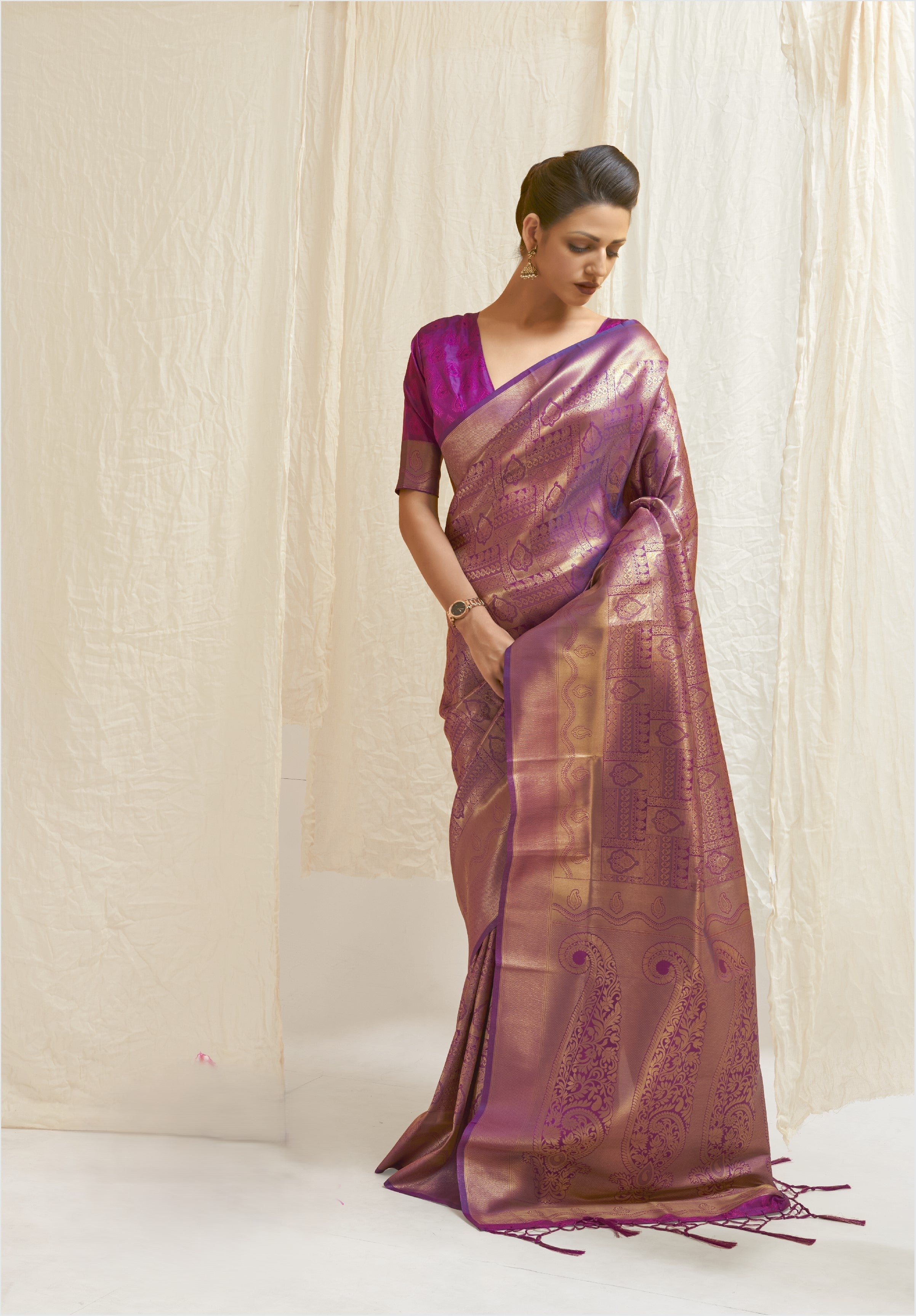 Kumbhi Royal Purple Silk Ready To Wear Pocket Saree