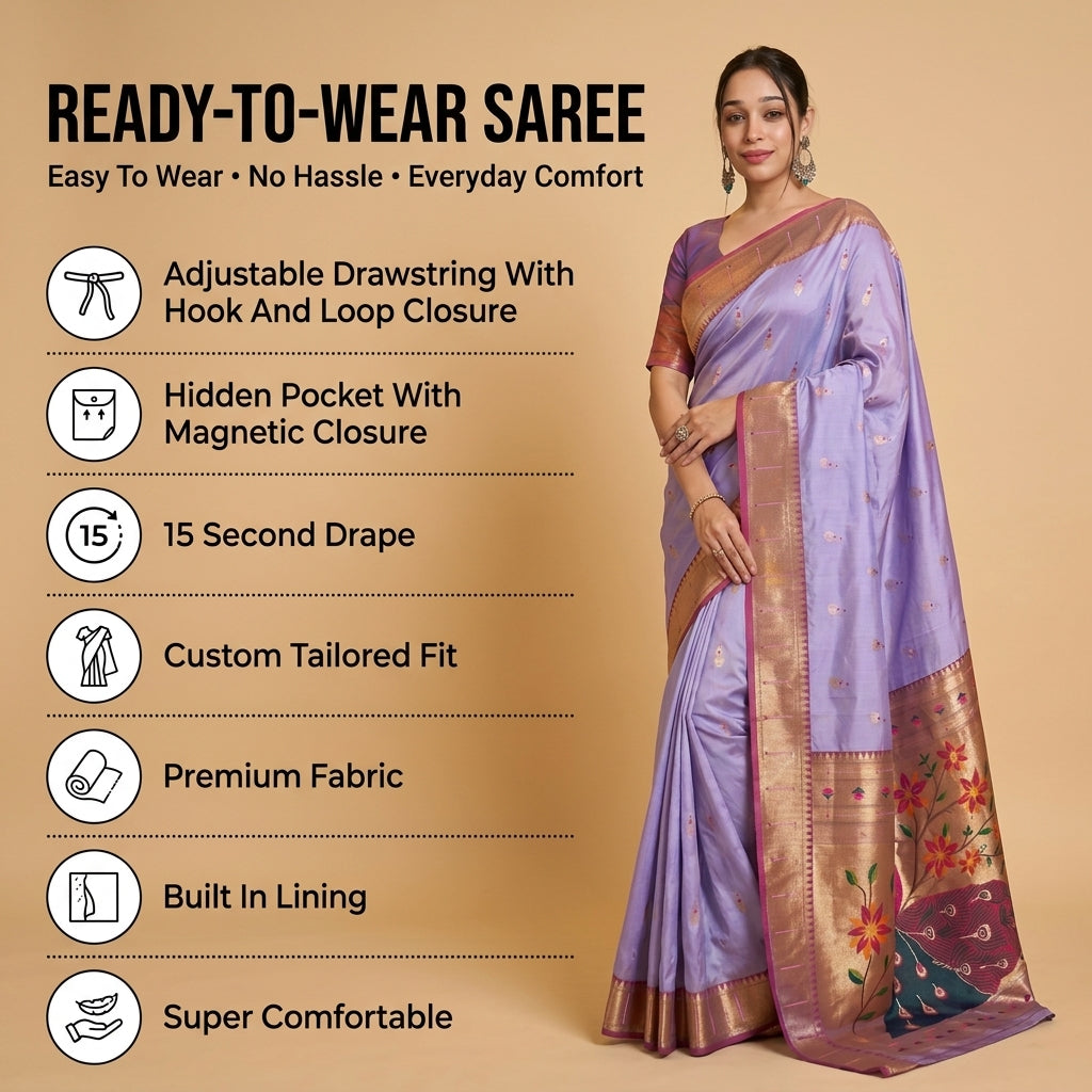Mayurika Powerloom Paithani Silk (C) Ready To Wear Pocket Saree