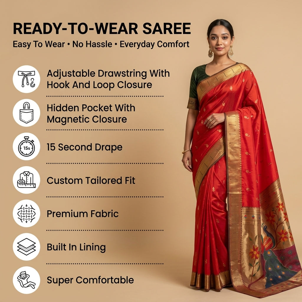 Mayurika Powerloom Paithani Silk (D) Ready To Wear Pocket saree