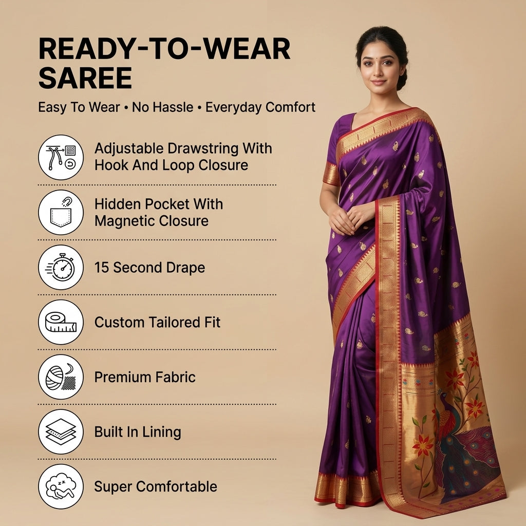 Mayurika Powerloom Paithani Silk (E) Ready To Wear Pocket Saree