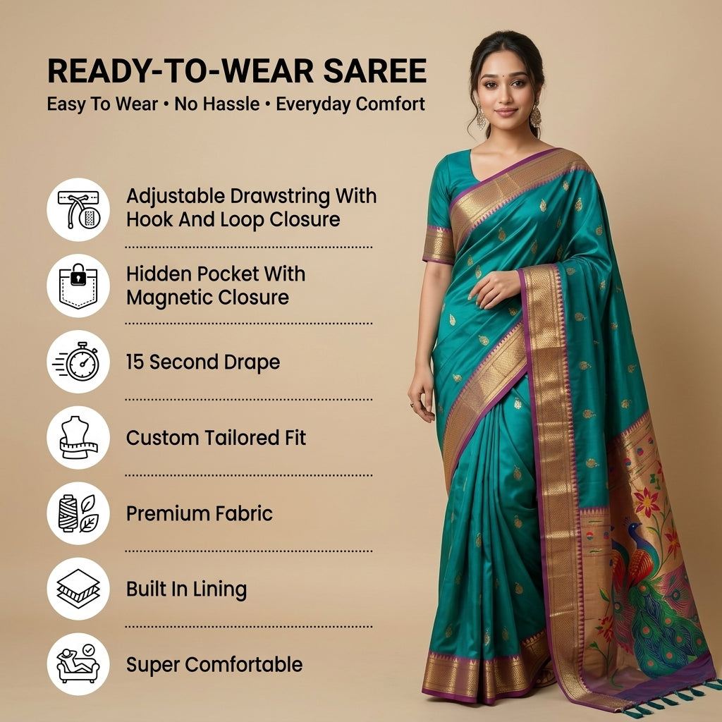 Mayurika Powerloom Paithani Silk (A) Ready To Wear Pocket Saree
