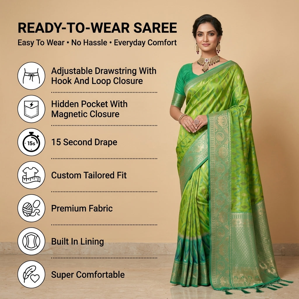 Crimson Ikat Powerloom Silk (F) Ready To Wear Pocket Saree
