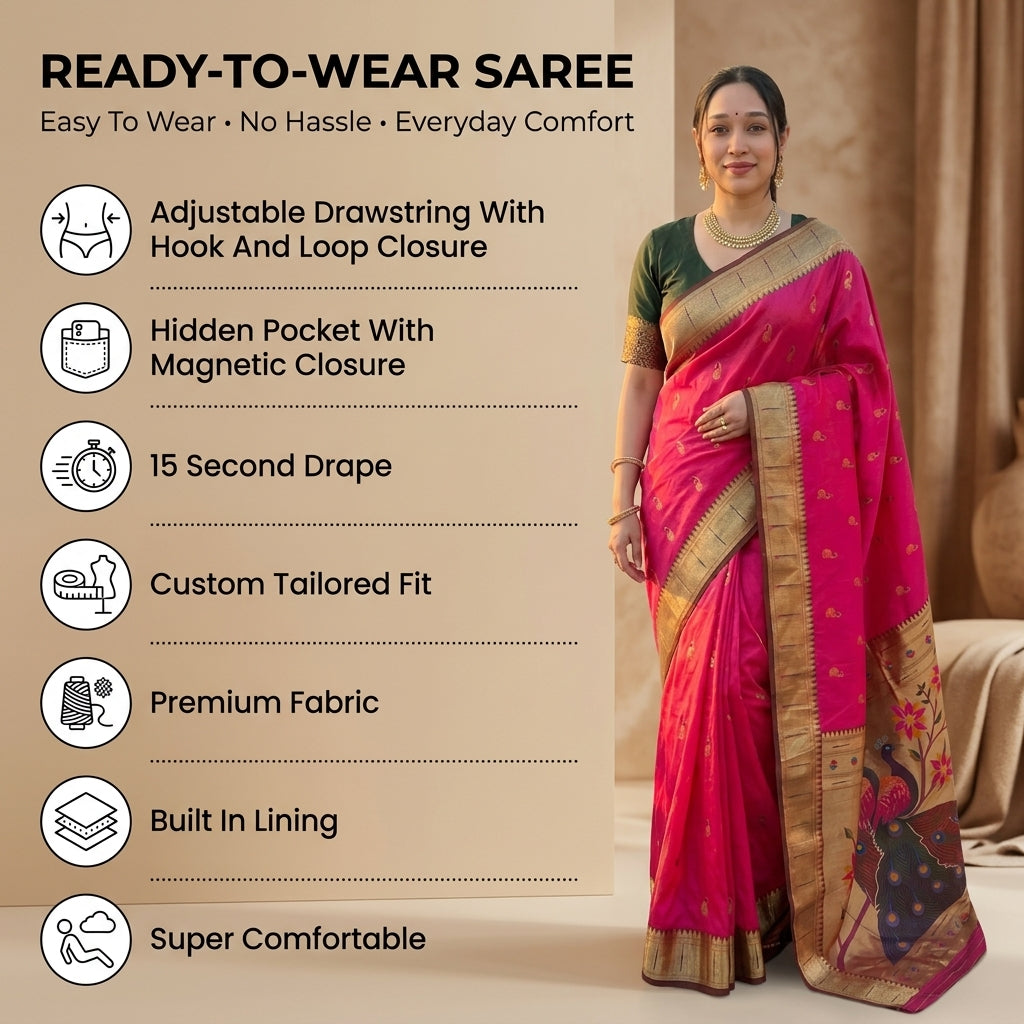 Mayurika Powerloom Paithani Silk (F) Ready To Wear Pocket Saree