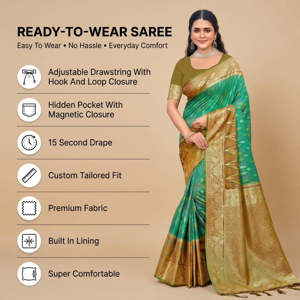 Crimson Ikat Powerloom Silk (C) Ready To Wear Pocket Saree
