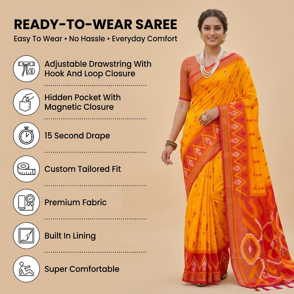 Ikat Reverie Powerloom Silk (A) Ready To Wear Pocket Saree