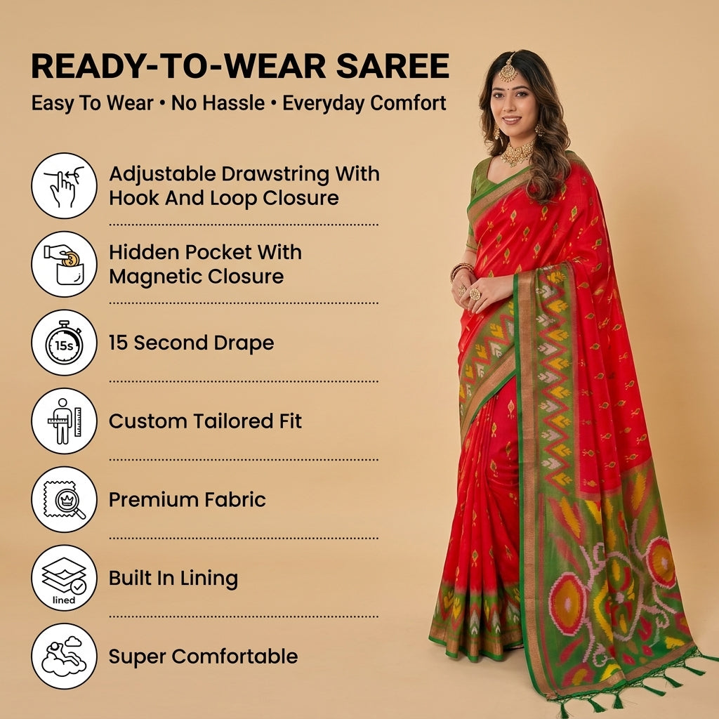 Ikat Reverie Powerloom Silk (B) Ready To Wear Pocket Saree