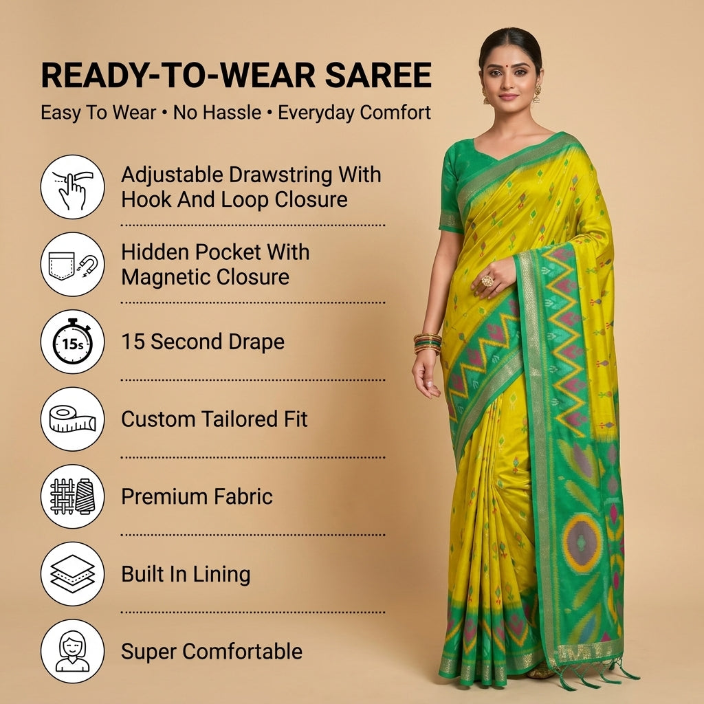 Ikat Reverie Powerloom Silk (C) Ready To Wear Pocket Saree
