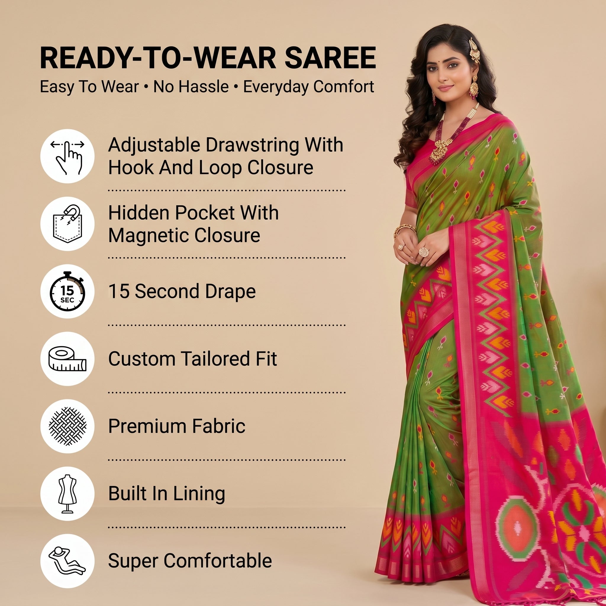 Ikat Reverie Powerloom Silk (D) Ready To Wear Pocket Saree