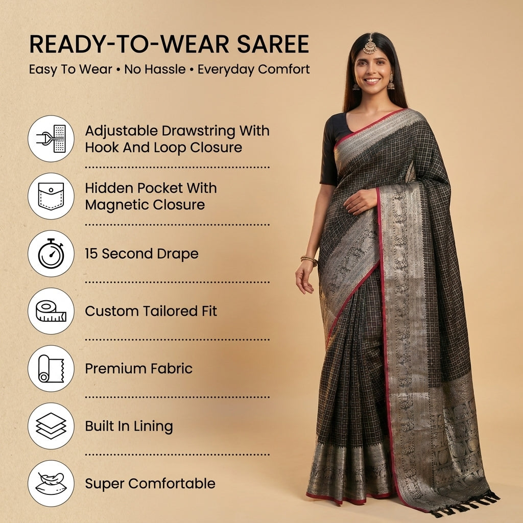 Royal Onyx Silk (Blue) Ready To Wear Pocket Saree