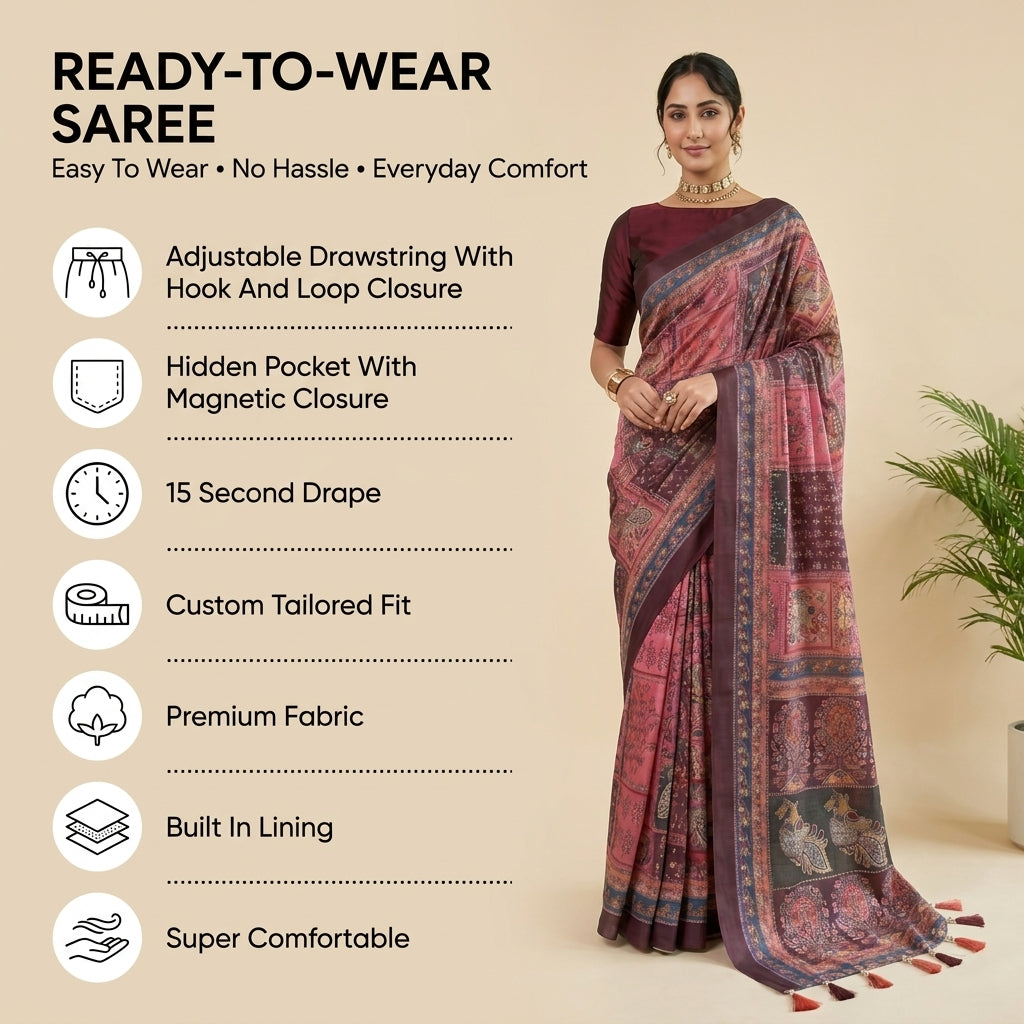 Cotton Kalamkari (F) Ready To Wear Pocket Saree